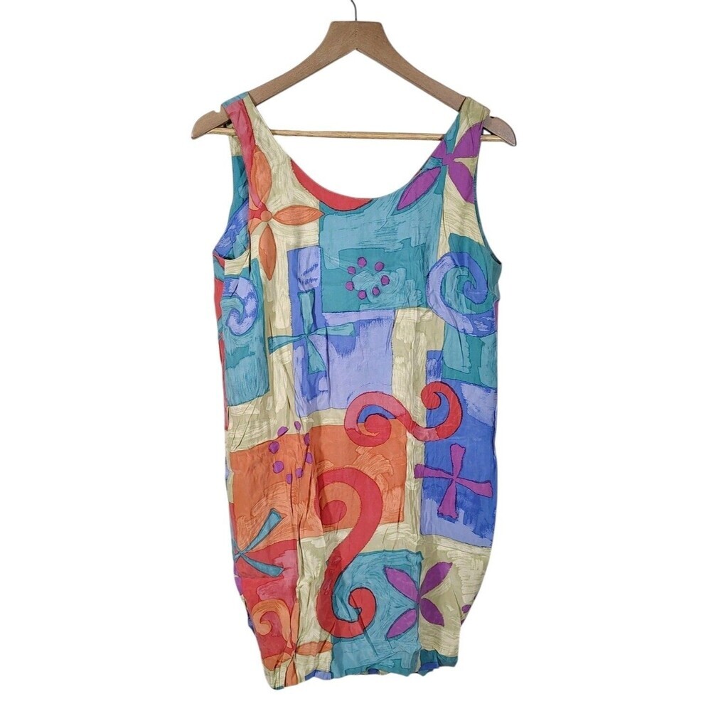 Vtg Fenn Wright Manson 100% Silk Dress Medium 90s Abstract Art Pop Colorblock